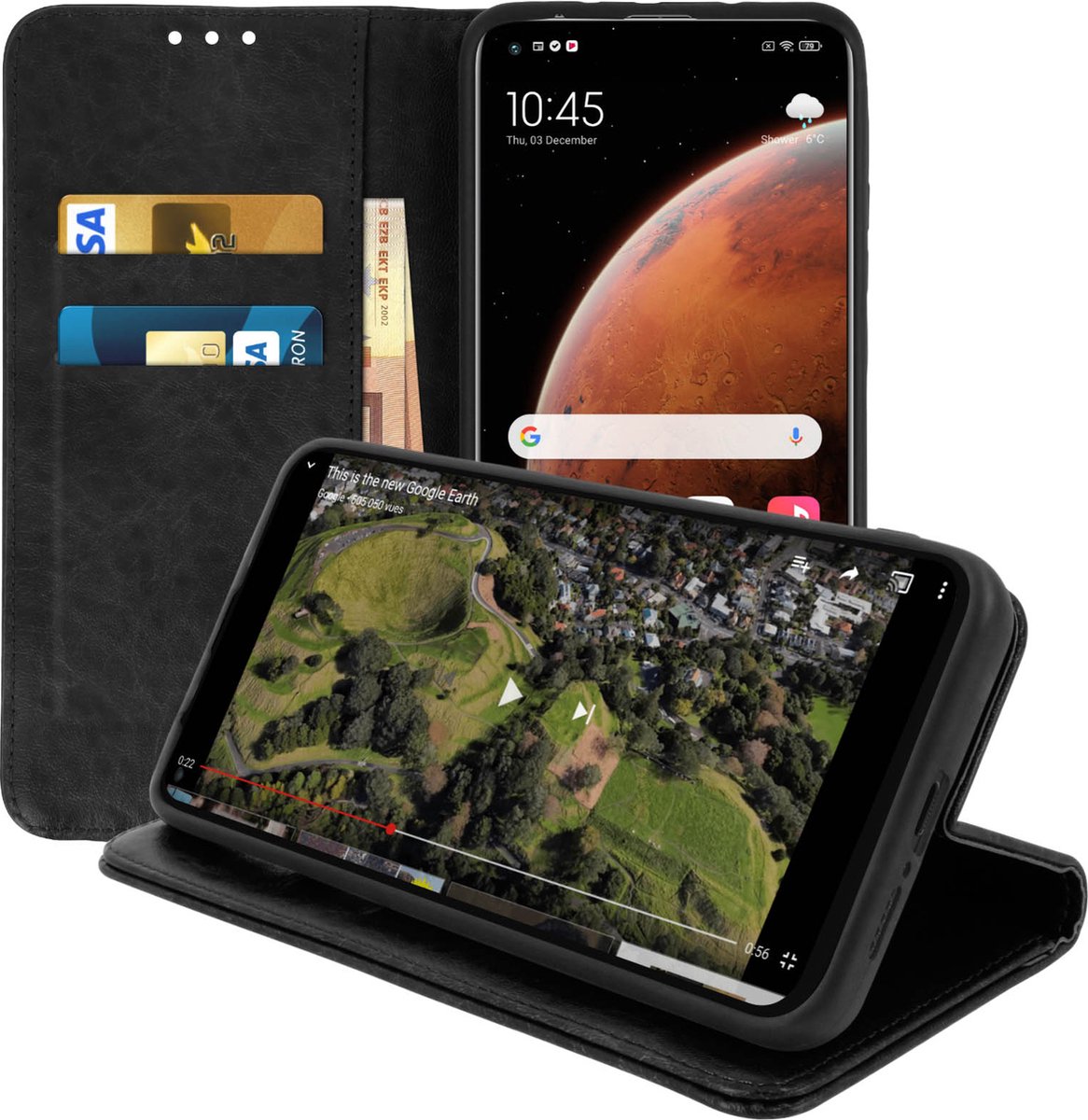 Geschikt voor Xiaomi Mi 10T/10T Pro Flip Wallet Case Video-ondersteuning zwart