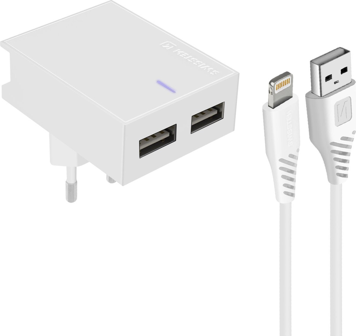 Swissten 3A Dual Travel Charger - 22047000 + Lightning USB Cable - White
