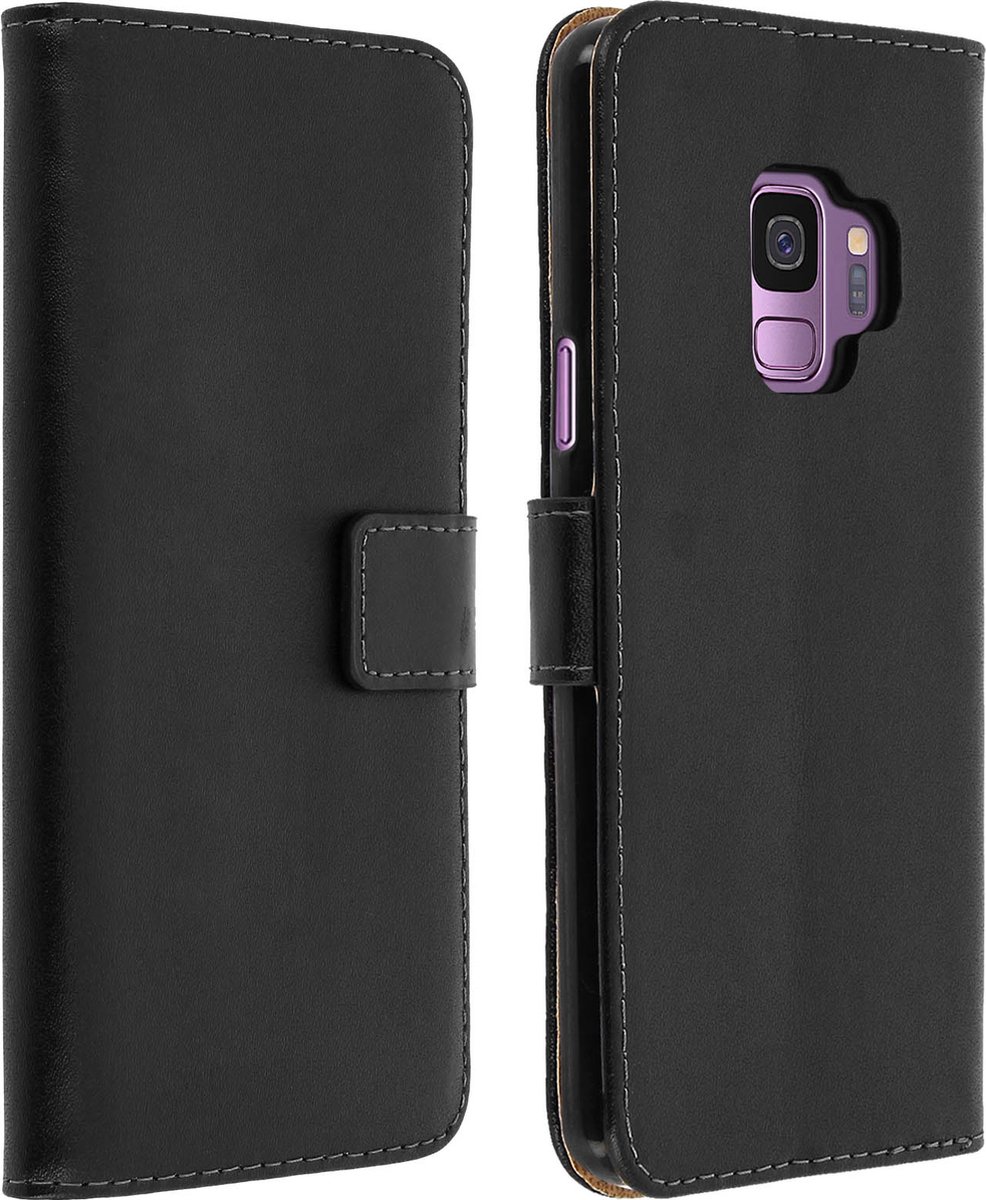 Avizar Foliohoes Geschikt voor Samsung Galaxy S9 echt lederen portemonnee zwart, Zwart