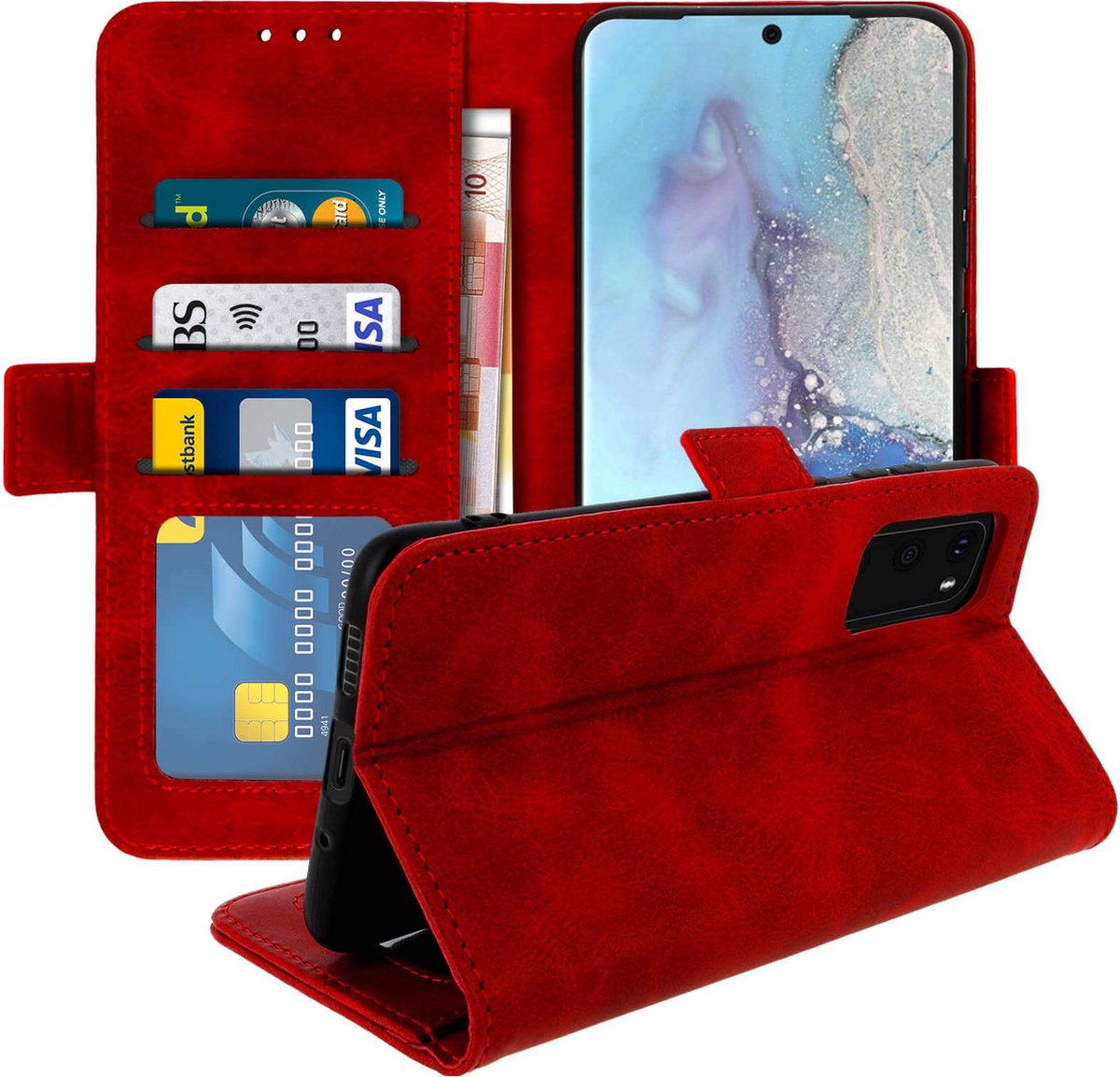 Geschikt voor Samsung Galaxy S20 Hoes Folio-Etui Kaarthouder Standfunctie Rood