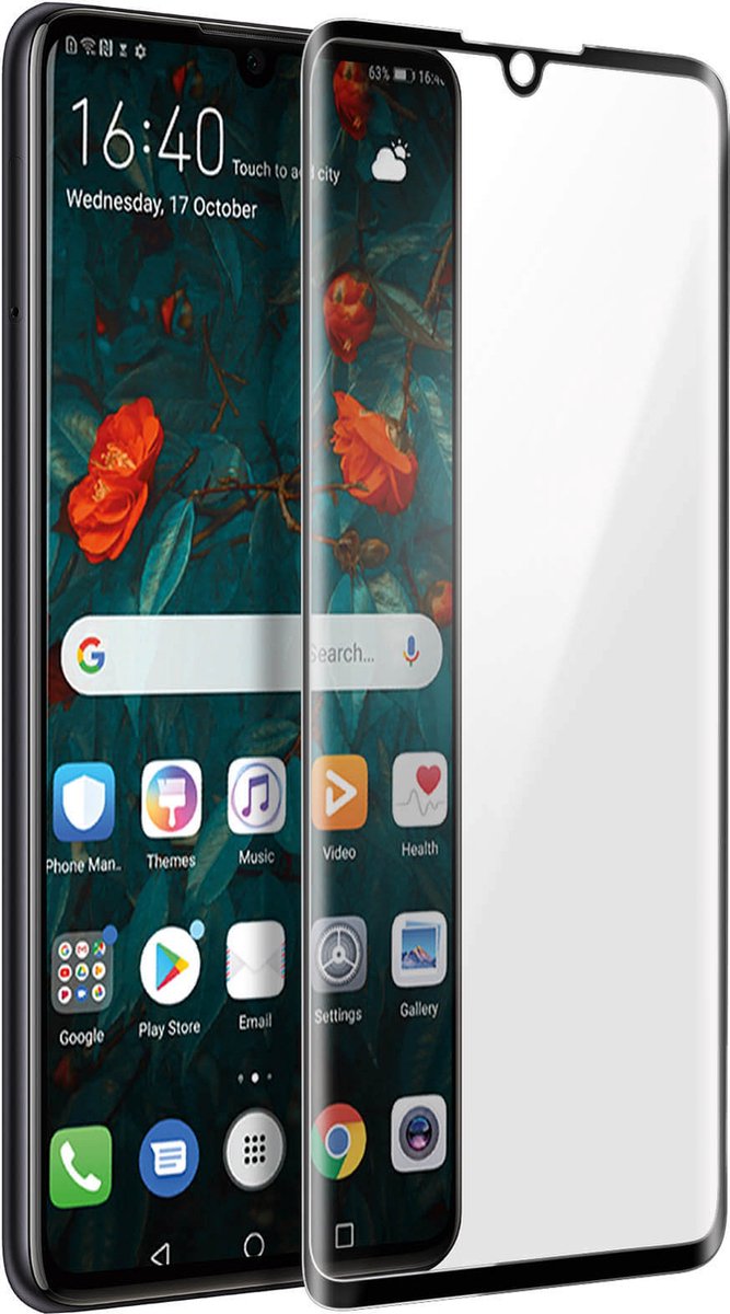 Geschikt voor Huawei P30 Schermfilm van Gehard Veiligheidsglas Afgerond Zwart