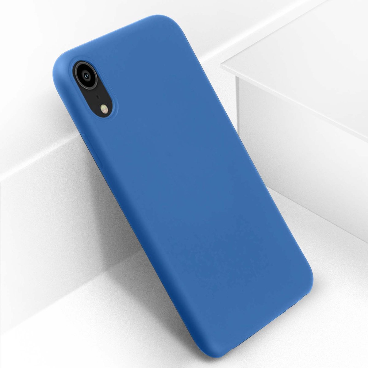Avizar Hoesje Geschikt voor iPhone XR Siliconen Semi-rigide Mat Soft Touch, Nachtblauw