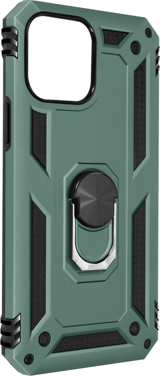 Geschikt voor Apple iPhone 13 Pro Hybrid Case Video Support Ring donker groen