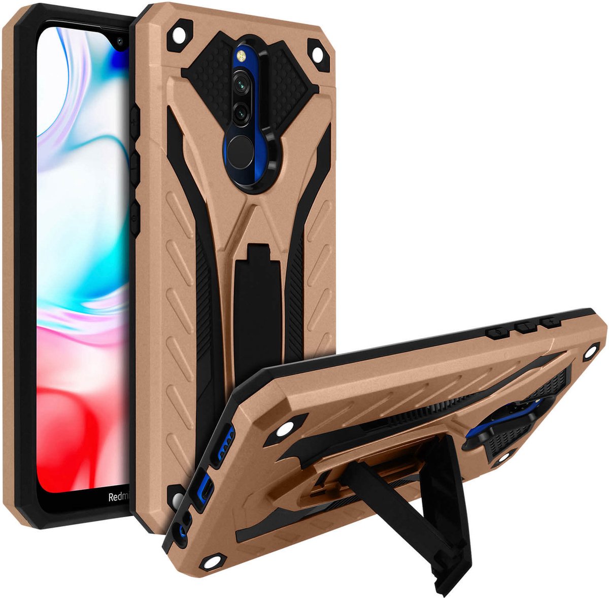 Geschikt voor Xiaomi Redmi 8/8A Case Bi-materiaal Schokbestendige standaard champagne