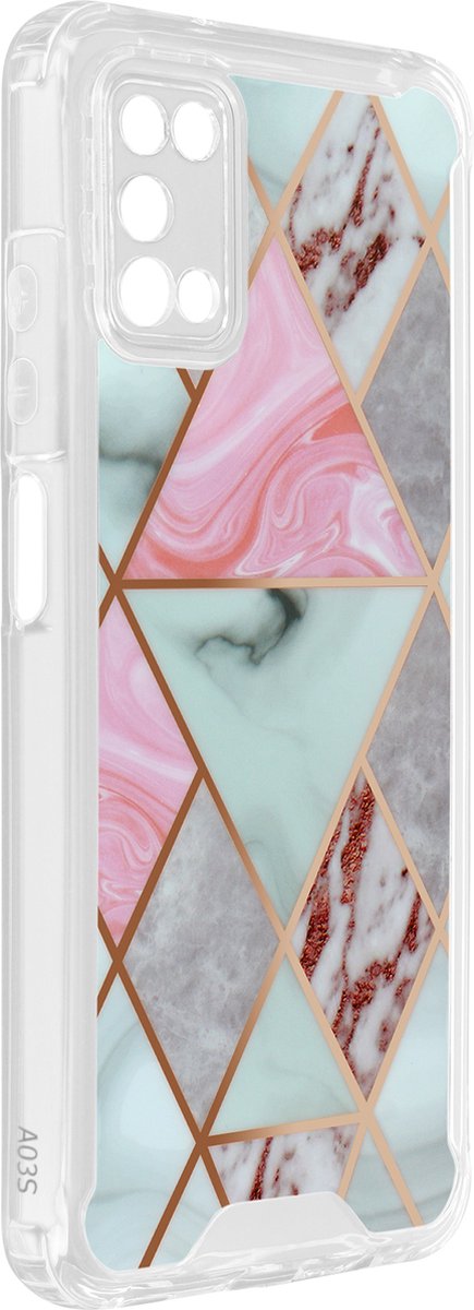 Geschikt voor Samsung Galaxy A03s Hybrid Marble Case met versterkte hoeken roze