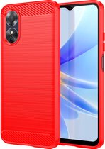 Mobigear Hoesje geschikt voor OPPO A17 Telefoonhoesje Flexibel TPU | Mobigear Brushed Slim Backcover | A17 Case | Back Cover - Rood