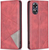 Mobigear Telefoonhoesje geschikt voor OPPO A17 Hoesje | Mobigear Rhombus Slim Bookcase | Pasjeshouder voor 2 Pasjes | Telefoonhoesje voor Pinpas / OV Kaart / Rijbewijs - Rood