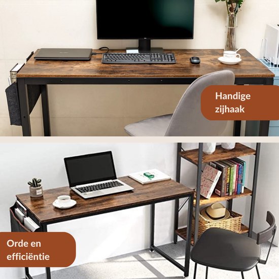 SensaHome - Retro Schrijftafel/Bureau - Computertafel met Metalen Frame - Werktafel in Rustieke Houtlook - Vintage Look - Zwart/Bruin