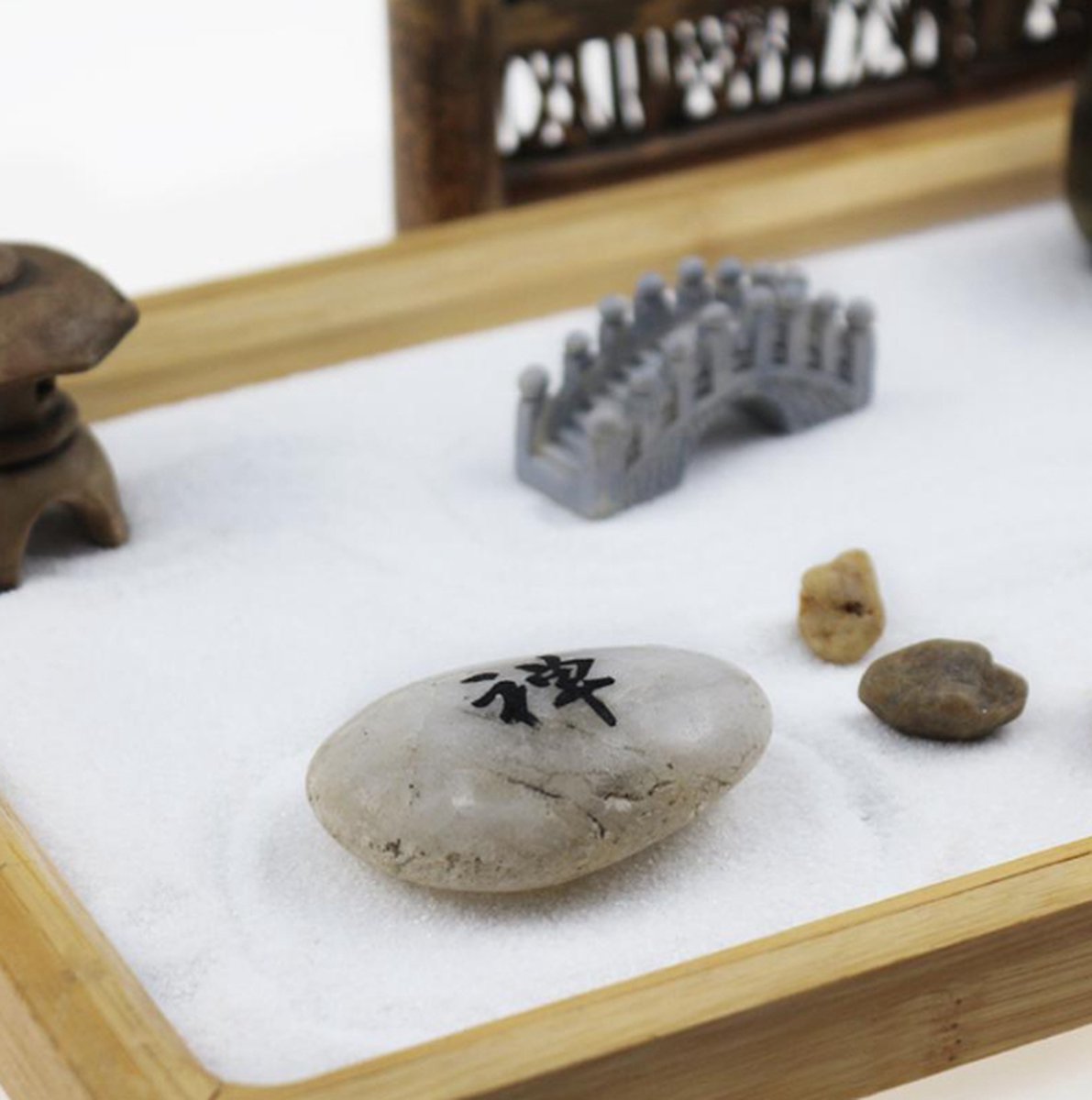 Jardin Zen Japonais Décoratif Avec Bouddha, Sable Et Râteau - 16,5x15cm