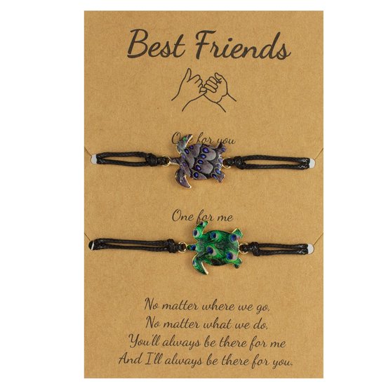 Bixorp Friends Vriendschapsarmbandjes voor 2 met Schildpadjes - Blauw + Groen - BFF Armband Meisjes - Best Friends Armband Vriendschap Cadeau voor Twee
