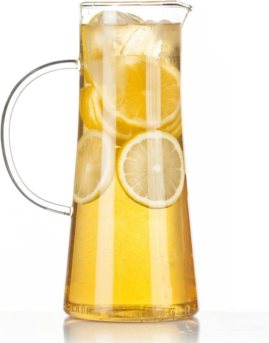 Uootach Glazen karaf met deksel, waterkaraf, 1,5 liter, glazen kan van