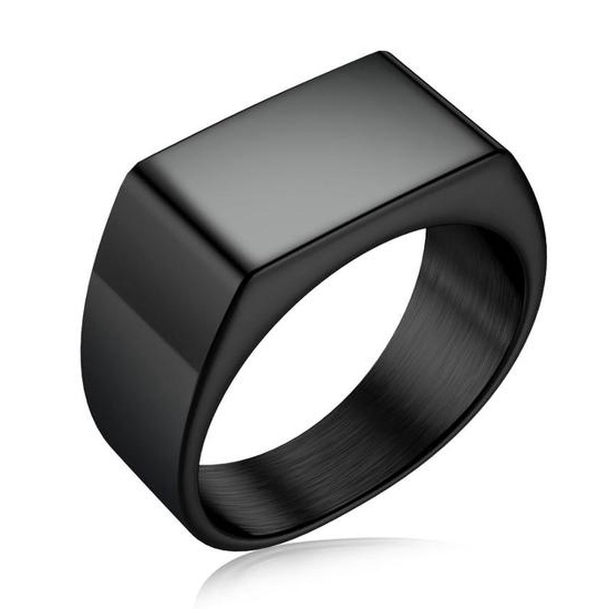 Zegelring Zwart RVS Staal - (Maat 62 - 20 mm - 19.8 mm) - Ring Heren / Dames - Zegelring Mannen / Vrouwen - Viking Ring - Biker Ring - Ring Heren Staal Roestvrij Staal RVS Zwartkleurig