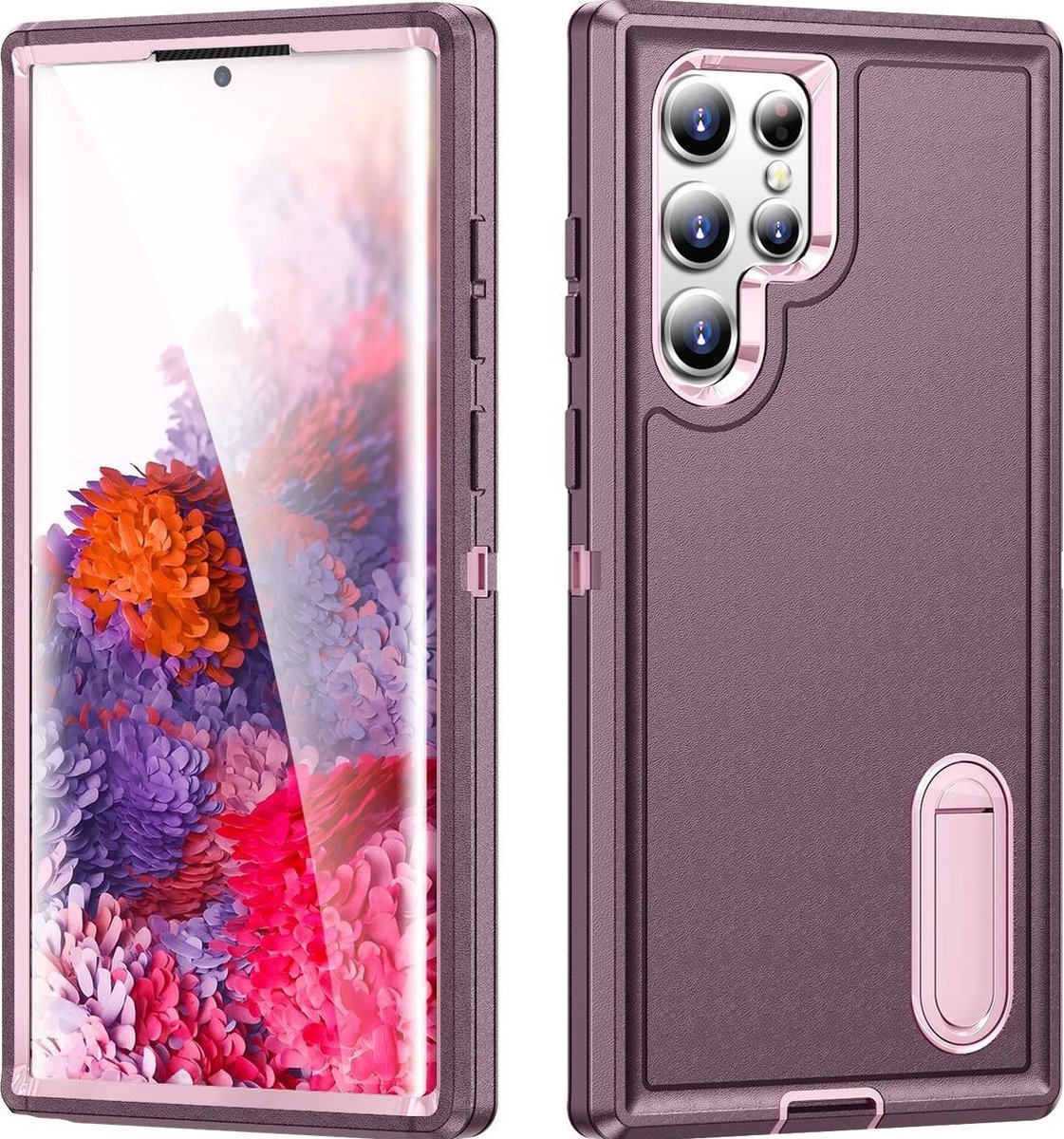 Mobigear Hoesje geschikt voor Samsung Galaxy S23 Ultra Telefoonhoesje Hardcase | Mobigear Rugged Stand Backcover Shockproof met Standaard | Schokbestendig Galaxy S23 Ultra Telefoonhoesje | Anti Shock Proof - Paars