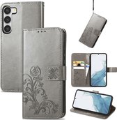 Mobigear Telefoonhoesje geschikt voor Samsung Galaxy A14 Hoesje | Mobigear Clover Bookcase Portemonnee | Pasjeshouder voor 3 Pasjes | Telefoonhoesje voor Pinpas / OV Kaart / Rijbewijs - Grijs