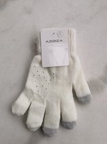 Witte dameshandschoenen met zilverkleurige strass steentjes met touchscreen functie one size