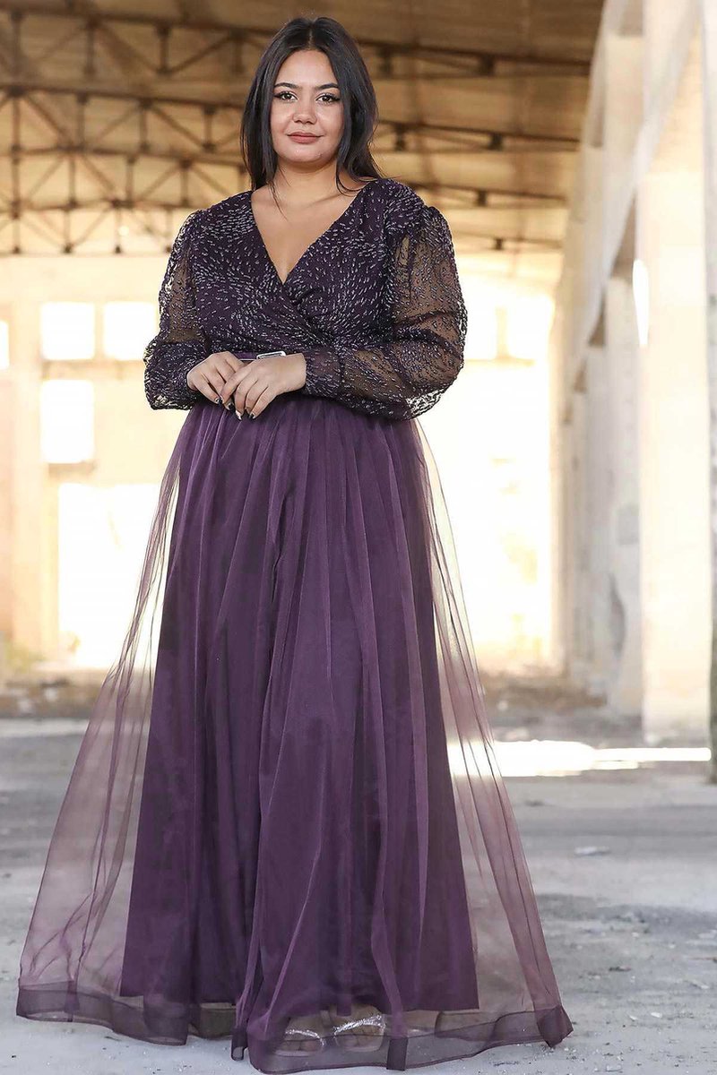 Robe De Bal Longue Violette - Dentelle Et Tulle, Taille 40 (L), Neuf Avec Étiquettes