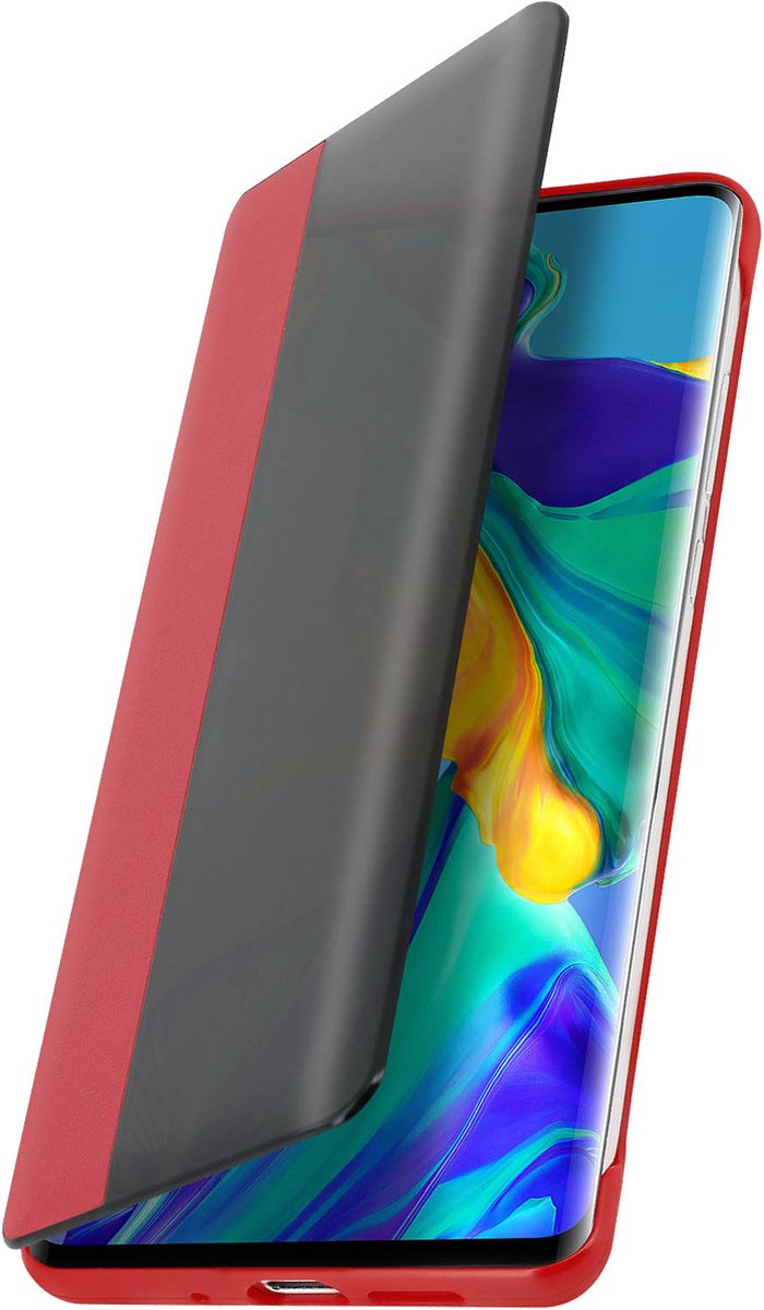 Avizar Foliohoes Geschikt voor Huawei P30 Pro met Smart Window - rood, Rood