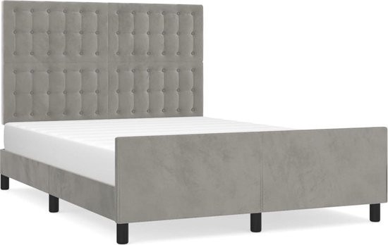 vidaXL Bedframe met hoofdeinde stof donkergrijs 140x190 cm, bed, ledikant, tweepersoonsbed, slaapmeubel, bedbodem, bedden, slaapmeubels, slaapmeubelen