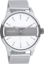 OOZOO Timepieces - Zilverkleurig/titanium horloge met zilverkleurige metalen mesh armband - C11105