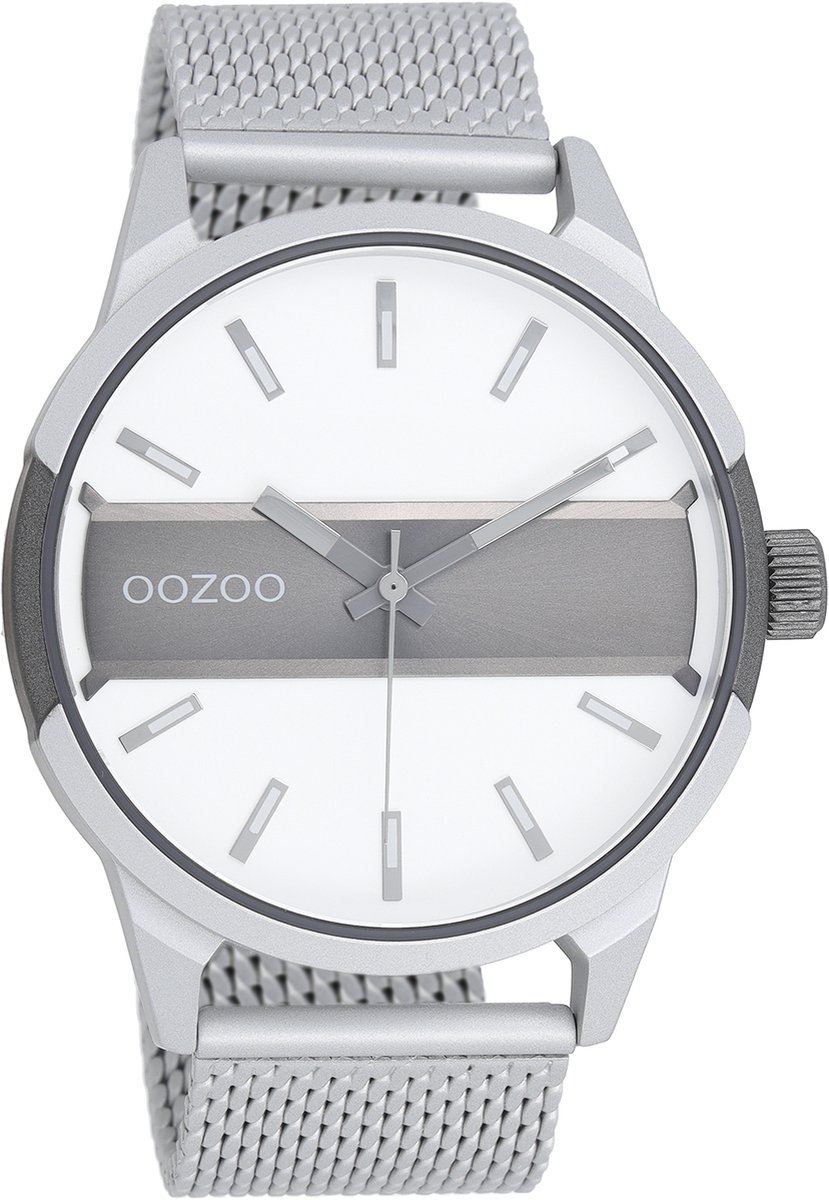 OOZOO Timepieces - Zilverkleurig-titanium horloge met zilverkleurige metalen mesh armband - C11105