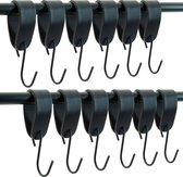 Buffel&Co Ophanghaken - Leren S-haak hangers - Zwart - 12 stuks - 15 x 2,5 cm – Handdoekhaakjes – Kapstokhaak