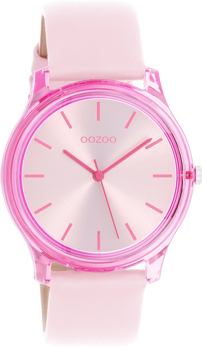 OOZOO Timepieces - Roze horloge met zacht roze leren band - C11138