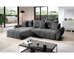 Hoekbank Bonno Velvet Grijs - Hoeksalon met bed functie en opbergruimte - zitbank velvet met universele lounge links of rechts - zetelsenbedden