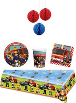Brandweerman Sam - Feestpakket - Feestartikelen - Kinderfeest - 8 Kinderen - Tafelkleed - Bekers - Servetten - Bordjes - Honeycombs