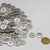 100 Zilveren metalen KNOPEN met twee gaten, platte knopen in ZAMAK, 18MM