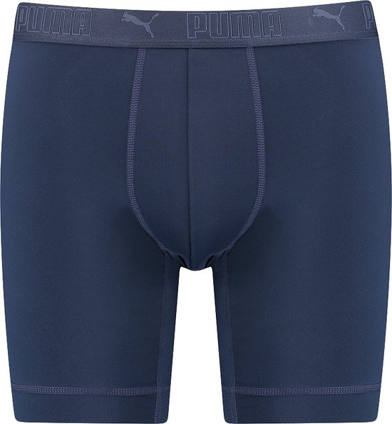 Marineblauwe Puma boxer briefs met een elastische tailleband en Puma-logo.