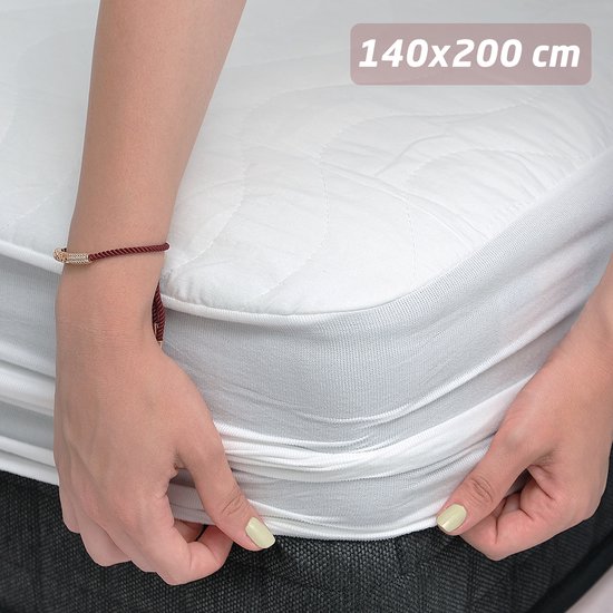 Tavas Gewatteerde Waterdichte Matrasbeschermer 140x200cm Wit Molton Stretch Polykatoen Hoeslakenbadstof Rondom Elastiek Incontinentie