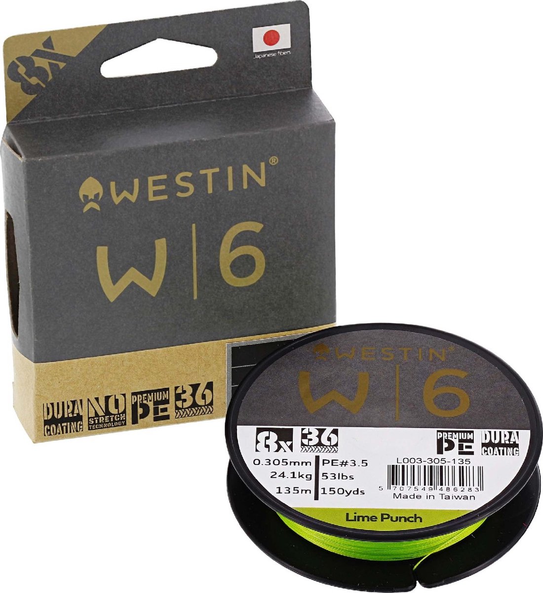 Westin W6 8-Braid Lime Punch (135m) - Maat : 0.165mm - 8.3 kilo