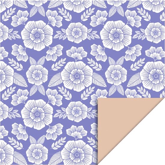 Foto: 2 rollen cadeaupapier flowers violet beige 70cm breed