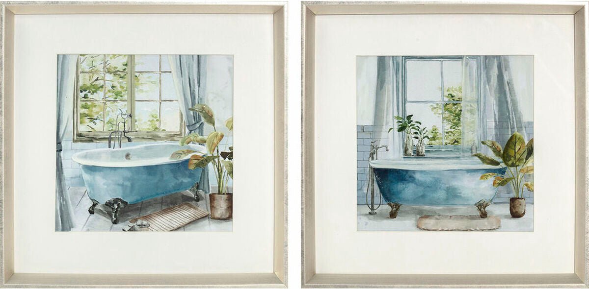 Schilderij DKD Home Decor Badkamers (2 Stuks) (32 x 2,5 x 32 cm)