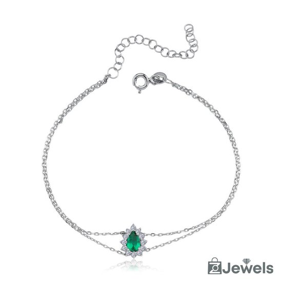 OZ Jewels Zilveren Zirkonium Armband met Synthetische Ovale Smaragd - Accessoires - Liefdessieraden - - Valentijnsdag - Cadeau - Moederdag - Love Armband - In mooie geschenkverpakking
