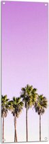 Tuinposter – Vier Hoge Smalle Palmbomen op Pastelroze Achtergrond - 40x120 cm Foto op Tuinposter (wanddecoratie voor buiten en binnen)