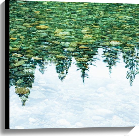 Canvas - Stenen in het Water weerspiegelende Bomen - 60x60 cm Foto op Canvas Schilderij (Wanddecoratie op Canvas)