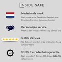 Informatie over het Nederlandse merk Inside Safe met logo's voor Service, Persoonlijke service, 5.0/5 Reviews en 100% Tevredenheidsgarantie.