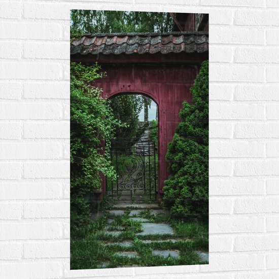 Muursticker - Rode Poort Doorgang - 50x100 cm Foto op Muursticker