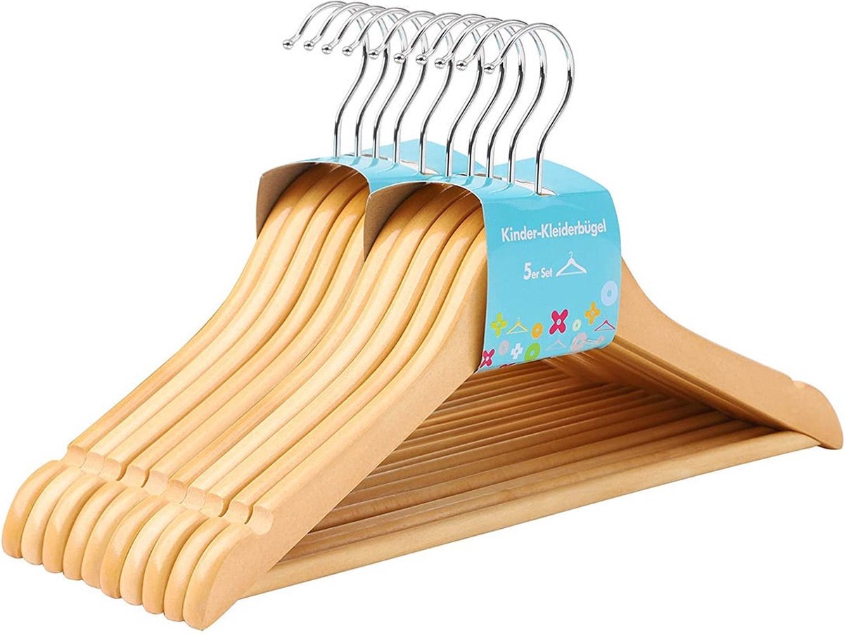 Kinderkledinghangers - Van massief hout - Set van 10 - Naturel