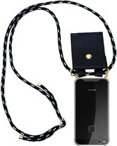 Cadorabo Hoesje geschikt voor Huawei P10 LITE in ZWART ZILVER - Silicone Mobiele telefoon ketting beschermhoes met gouden ringen, koordriem en afneembare etui