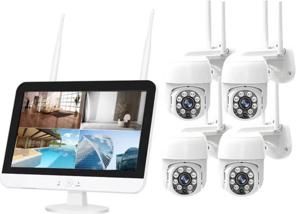Zexi Beveiligingscamera met scherm | 4 Camera’s | Wifi Camera Set | Dome IP Camera’s | Bewegingsdetectie gekleurd nachtzicht | Audio