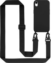Cadorabo Mobiele telefoon ketting geschikt voor Apple iPhone XR in LIQUID ZWART - Silicone beschermhoes met lengte verstelbare koord riem