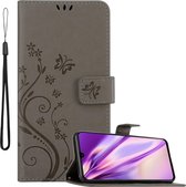 Cadorabo Hoesje voor Samsung Galaxy A90 5G in BLOEMEN GRIJS - Beschermhoes in bloemmotief met magnetische sluiting, standfunctie en kaartsleuven Book Case Cover Etui
