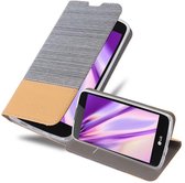 Cadorabo Hoesje geschikt voor LG K8 2016 in LICHTGRIJS BRUIN - Beschermhoes met magnetische sluiting, standfunctie en kaartvakje Book Case Cover Etui