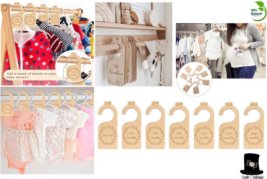 Bob Online ™ - 7 Stuks – Houten Babykastverdelers v/a pasgeboren t/m 24 Maanden – Kinderkamer Decor – Babykledingorganisatoren – Wooden Baby Closet Dividers – Baby Shower gift – Kraam Cadeau  – Kastverdelers – Baby Kleding Maathangers - Maathangers — afbeelding 4