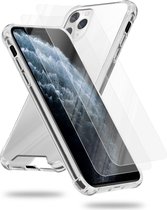 Cadorabo Hoes en 2x Tempered beschermglas compatibel met Apple iPhone 11 PRO in TRANSPARANT - Hybride beschermhoes met TPU siliconen rand en acryl-glas achterkant