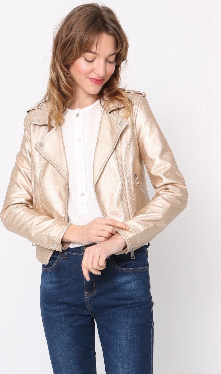 Goudkleurig biker jasje – goudkleurig jasje – biker jack – dames jasje – goudkleurig – metallic jasje – dames mode – blazer - maat XL