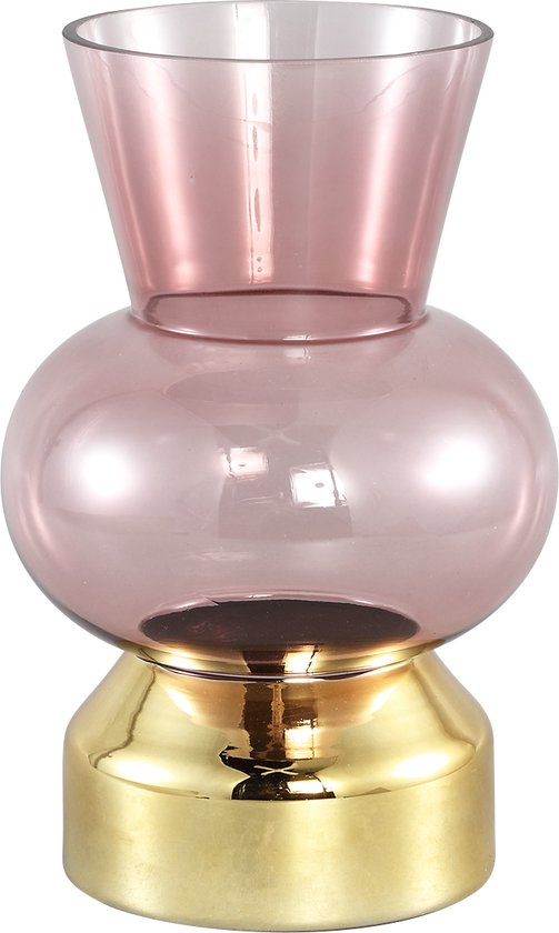 PTMD Sanjay Pink glass vase on gold base round S