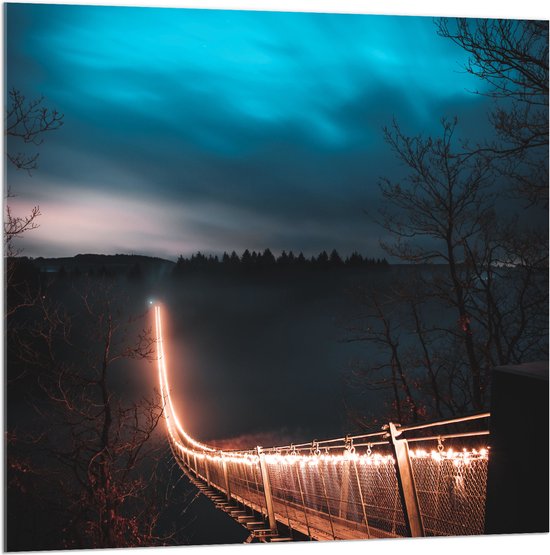 Acrylglas - Verlichte Brug in Nacht - 100x100 cm Foto op Acrylglas (Wanddecoratie op Acrylaat)